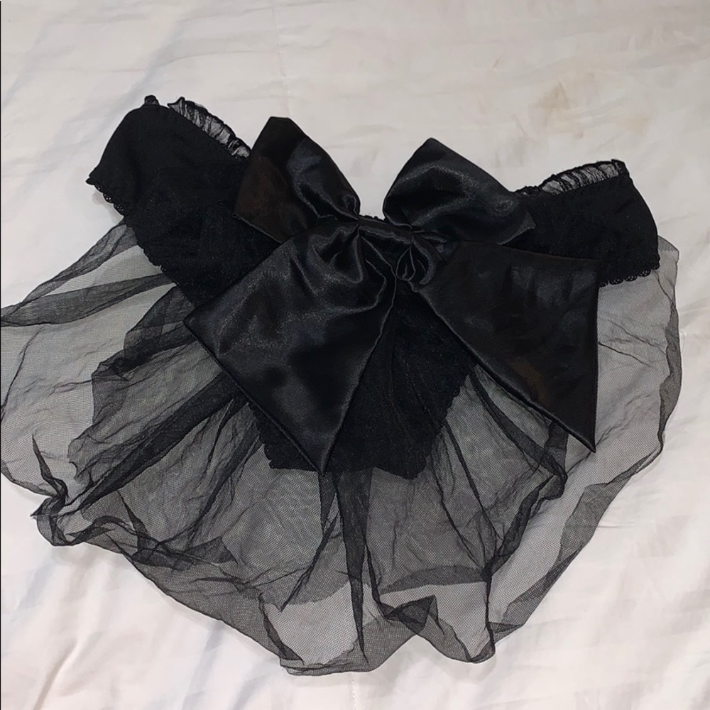 Black bow with veil bikini underwear bottoms